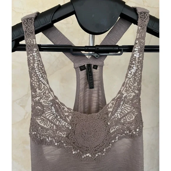 GUESS Sequin Ruffle Racerback Tank - S - Picture 3 of 9